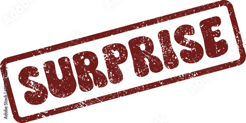 A distinct reddish brown rubber stamp with a vintage distressed appearance showing the word SURPRISE