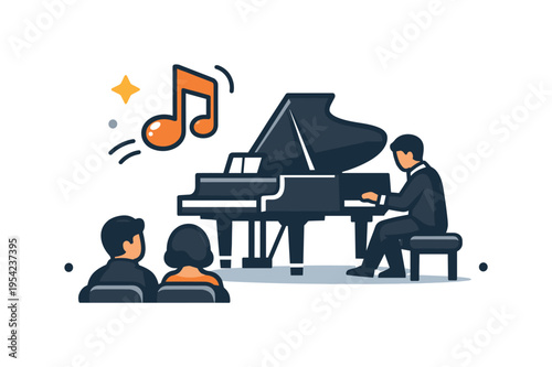 Live classical music performance during a formal piano concert where a skilled pianist shares expressive artistry with an attentive audience in a refined cultural setting, a grand
