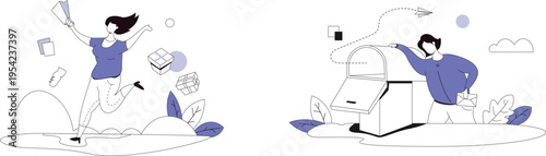 A woman is sending and receiving letters