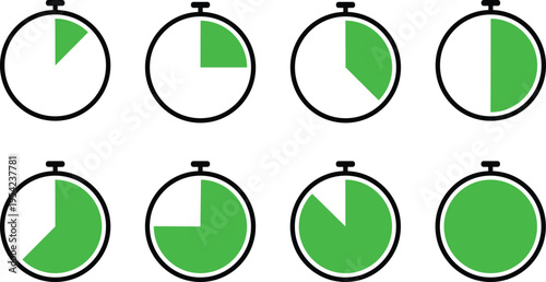 A series of green pie charts in black outlined circles