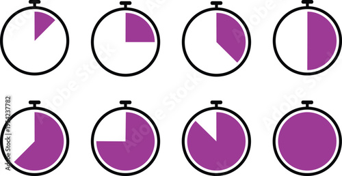 Fraction pie charts in various stages of completion