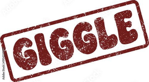 Grunge textured red rubber stamp GIGGLE wordmark for playful joy and happy emotions