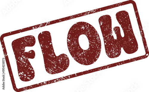 Harmonious Red Grunge Stamp with the Word FLOW for Continuous Smooth Progress