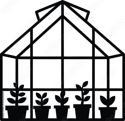 Greenhouse with plants growing inside, ideal for gardening, agriculture, and plant cultivation projects