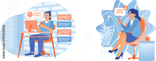 Women communicating on their devices in office