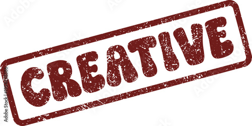 Distressed Red Rubber Stamp Displaying the Powerful Word CREATIVE for Innovative Ideas