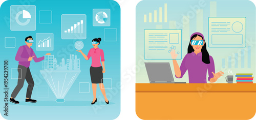 People interacting with virtual reality technology