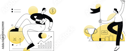 Business people working with graphs and charts to achieve success