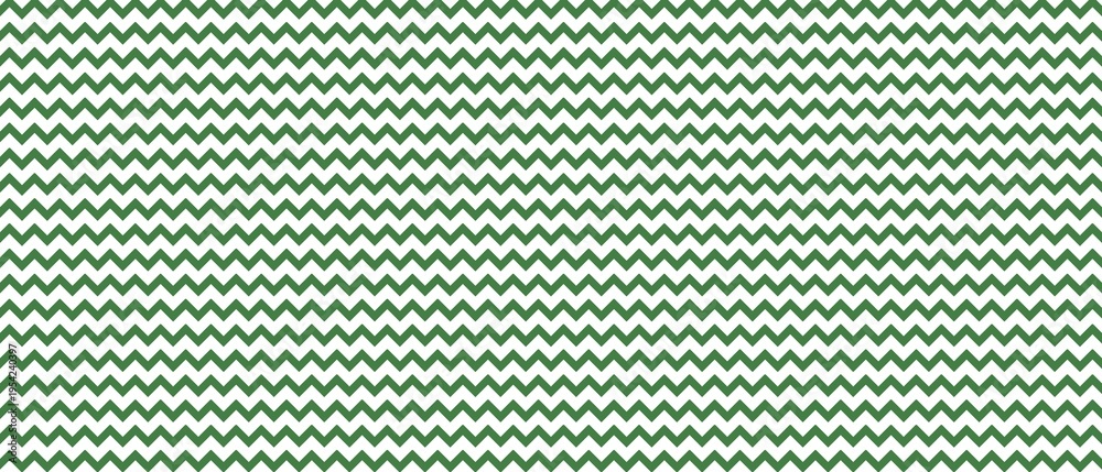 Obraz premium ​Seamless green and white zigzag chevron pattern background. Classic geometric wavy lines texture for wallpaper, textile, wrapping paper, and digital graphic design.