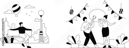 People having fun in the city and at a party