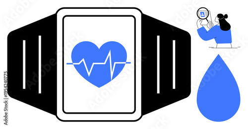 Health monitoring. A smartwatch displays a heartbeat icon suggesting real-time health tracking. Health monitoring enhances fitness and wellness tracking for wearable tech, medical tools, fitness