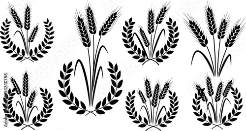 Black wheat stalks and laurel wreaths grain ears
