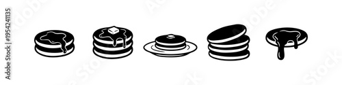 Minimalist set of five chocolate lava cake illustrations with dripping glaze, black silhouette style on white background.