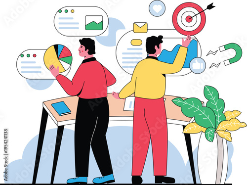 Two businessmen discussing marketing strategy