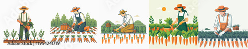 Vector Illustration of Farmer Harvesting Carrots