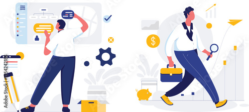 Business professionals working with data and technology