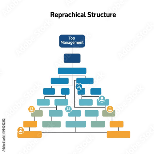 A hierarchical organizational chart illustrating a reparchical structure with top management at the apex and multiple layers of subordinates.