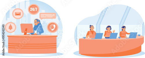 Customer support team working at help desk