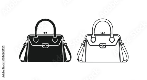 Two handbag sketches a black filled version and a white outline