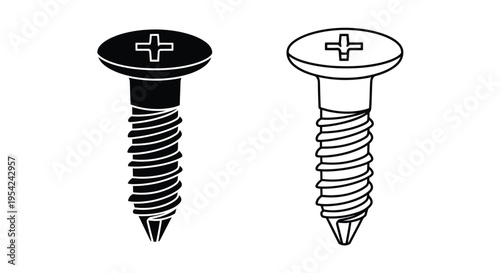 Two screws depicted in black and white showing different head styles