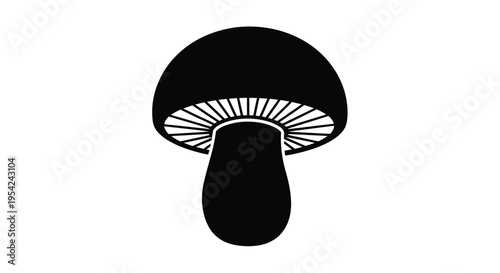 A simple black and white illustration of a single mushroom