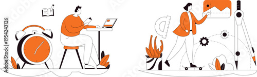 People working on laptop and designing graph