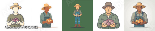 Vector Illustration of Farmer Harvesting Onions