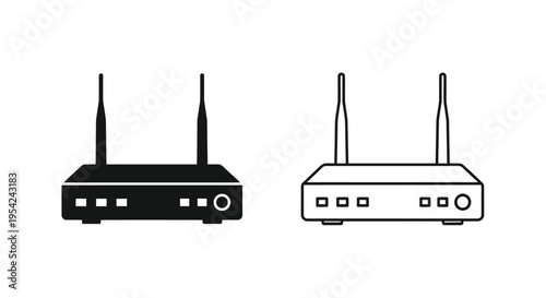 Two wireless router icons in contrasting black and white styles