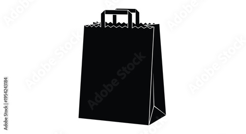 A stark black and white silhouette of a paper shopping bag