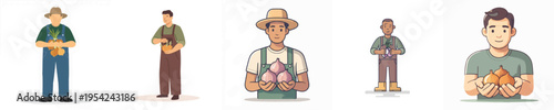Vector Illustration of Farmer Harvesting Onions
