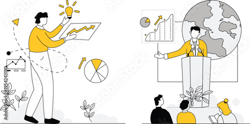 Business professionals presenting and analyzing data