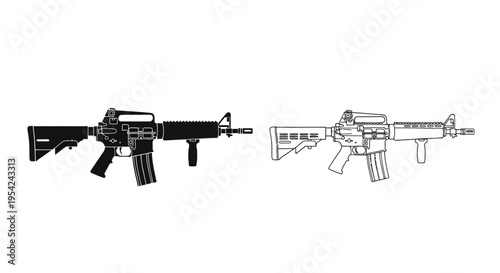 Black and white illustration of two ar 15 style rifles on a white background