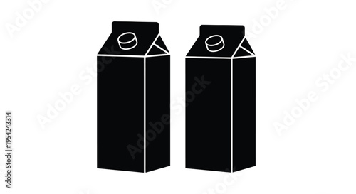 Two black silhouettes of gable top milk or juice cartons stand side by side