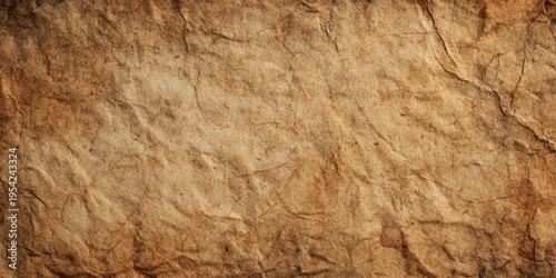 Vintage brown grunge crumpled paper texture background with wrinkled rough surface and aged antique parchment design.