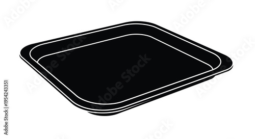 Simple black outline of a rectangular serving tray angled perspective