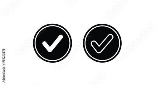 Two circular icons displaying white checkmarks on a black background