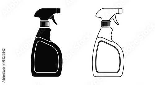 Two spray bottles in black and white differing in shape and fill