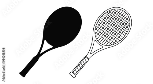 Two tennis rackets one solid black and one outlined in white
