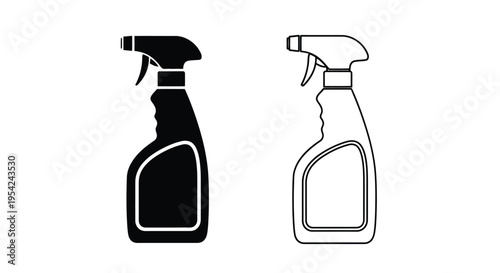 Two spray bottle icons one solid black one outlined in white