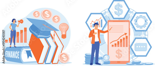 Finance and business concept with people and money