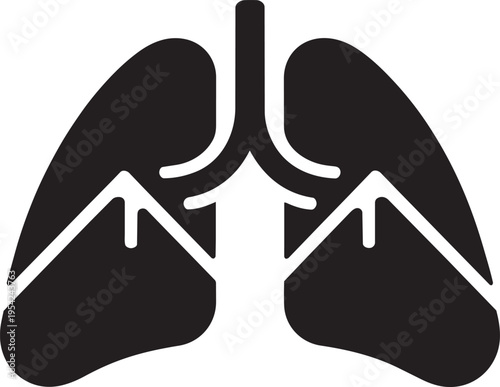 Human respiratory system conceptual logo showing healthy lungs merged with mountain peaks for clean air and environment health