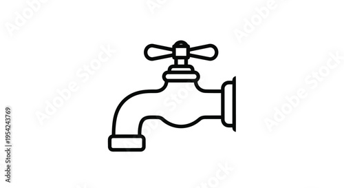 Simple line drawing of a water faucet with a cross shaped handle
