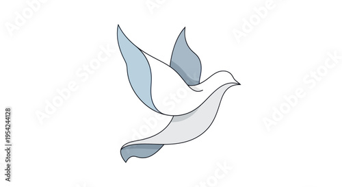 Flying white dove in motion.
