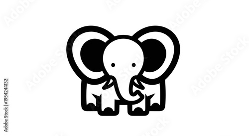 Black and white elephant icon graphic.