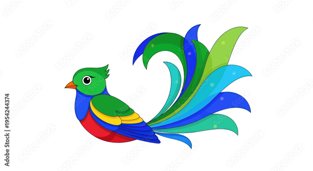 Fototapeta premium Colorful Bird with Long Tail Feathers.