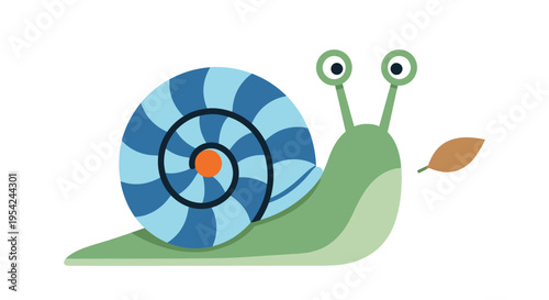 Colorful cartoon snail with shell.