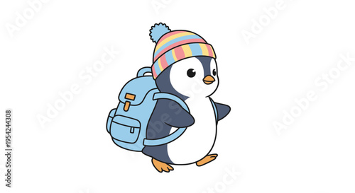 Cute Penguin Wearing Backpack Hat.