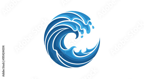 Blue ocean wave curling crest.