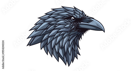Detailed illustration of a raven head.