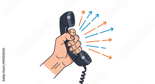 Hand holding black telephone receiver.